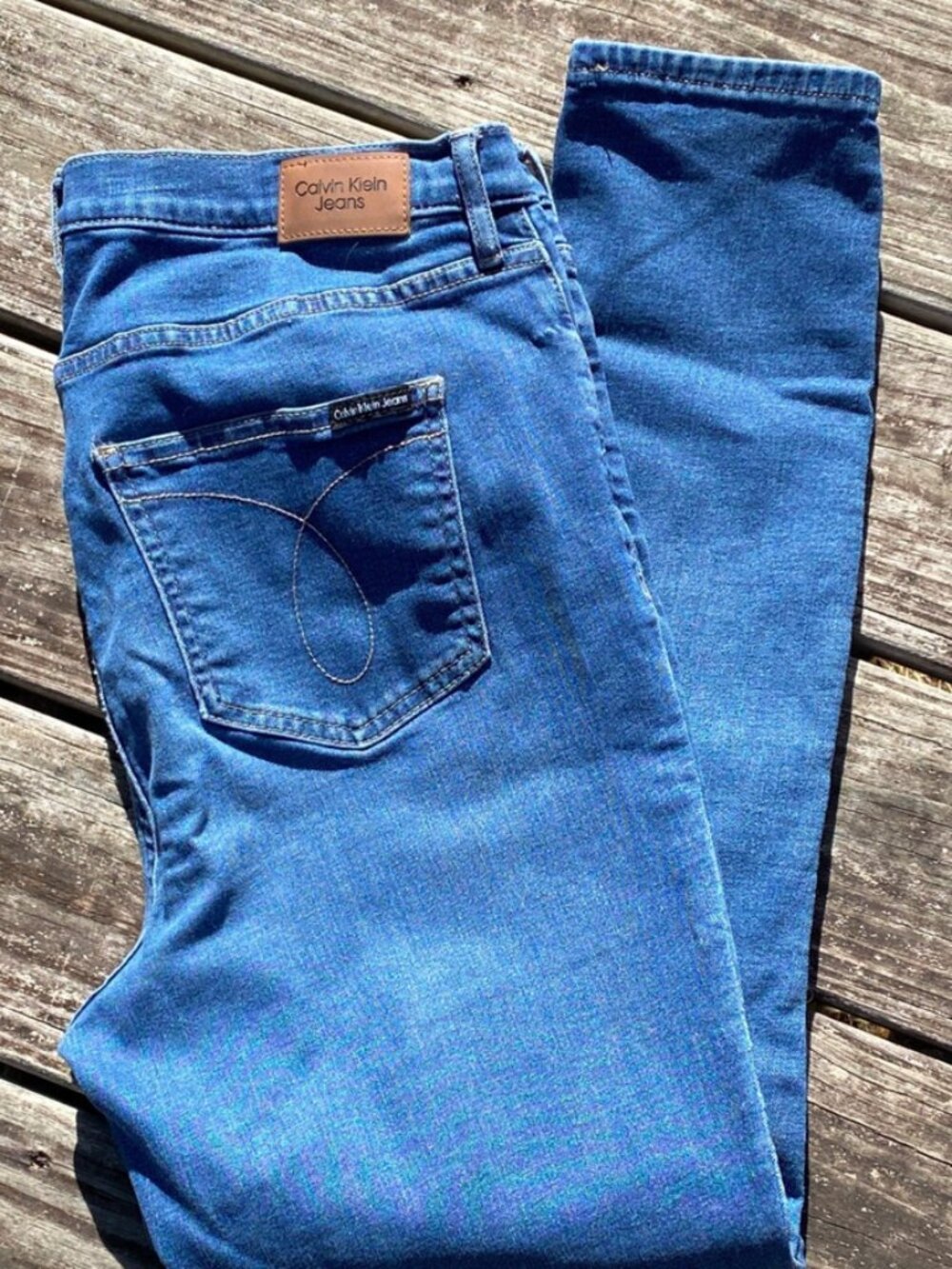 Calvin Klein Women’s Jeans Repreve Mid-Rise Skinny Blue Wash Denim Size 14